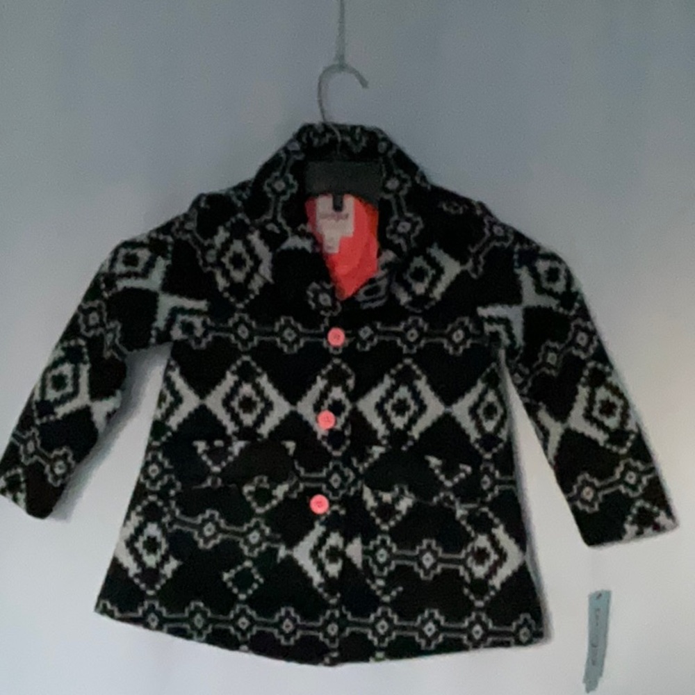 Cat & Jack toddlers Girls Geometric pea Coat Jacket black‎ white size 4T